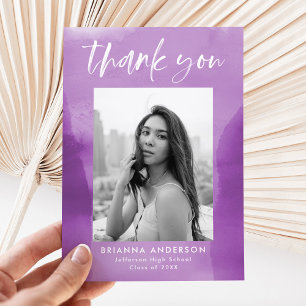 Carte De Remerciements Purple Aquarelle Laver Photo Graduation