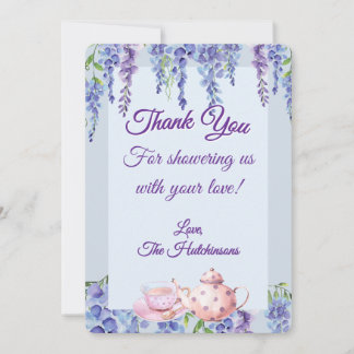 Carte De Remerciements Purple Baby in Bloom Tea Party Baby Shower
