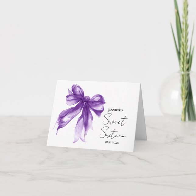 Carte De Remerciements Purple Bow Coquette Script Sweet 16 Thank You  (Devant)