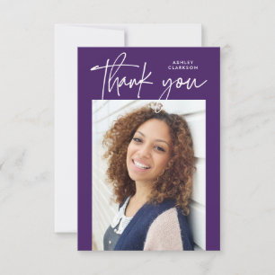 Carte De Remerciements Purple Budget Moderne Calligraphie Photo Graduatio