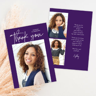 Carte De Remerciements Purple Budget Moderne Calligraphie Photo Graduatio