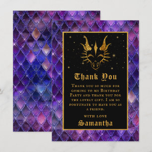 Carte De Remerciements Purple Dragon Scales Gold Faux Parties scintillant