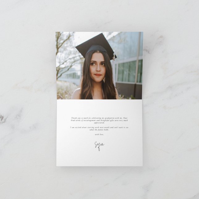 Carte De Remerciements Purple Elegant Script Graduation Photo+Message (Intérieur)