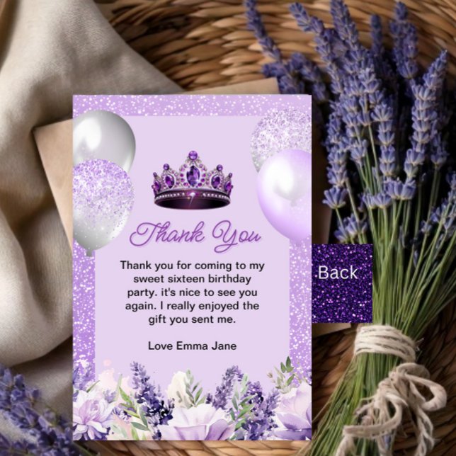 Carte De Remerciements Purple étincelle Douce 16 Anniversaire fête (Créateur téléchargé)