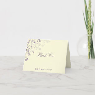 Carte De Remerciements Purple Floral Swirls on Cream Wedding Thank You