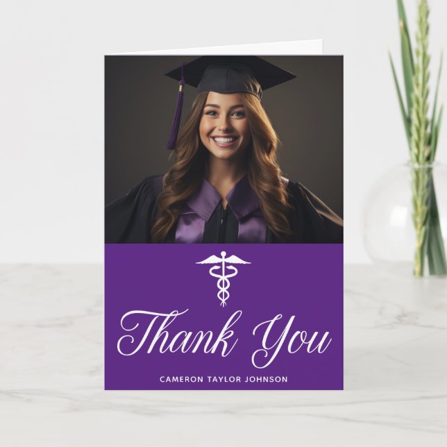 Carte De Remerciements Purple Graduation Photo École Médicale Docteur (Devant)