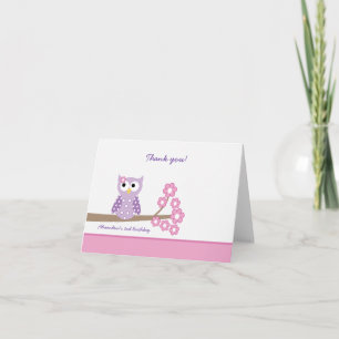 Carte De Remerciements Purple Hoot Owl Girl Birthday Thank you Card Pink
