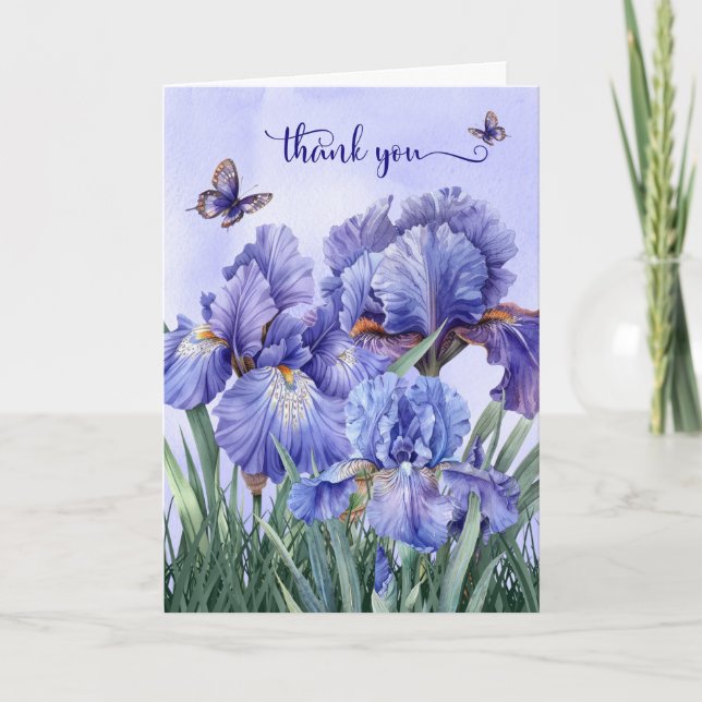 Carte De Remerciements Purple Iris Garden et papillons (Devant)