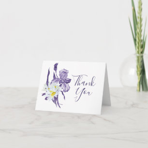 Carte De Remerciements Purple Iris White Daisy Botanique Floral Mariage