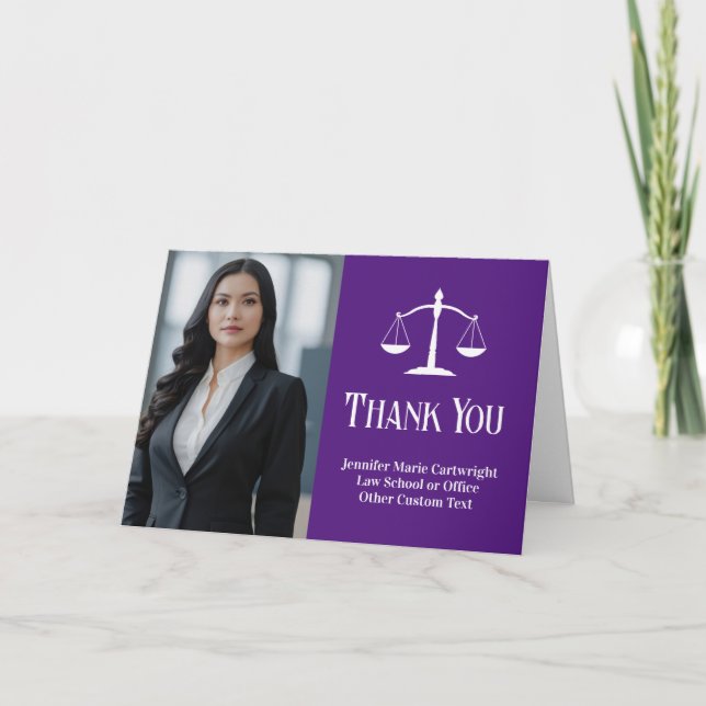 Carte De Remerciements Purple Law School Graduation Photo Custom Lawyer (Devant)