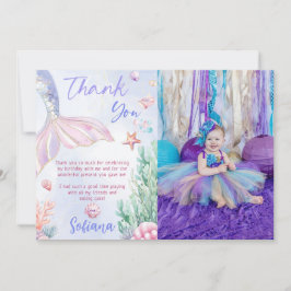 Carte De Remerciements Purple Mermaid 1st Birthday Oneder the Sea Photo