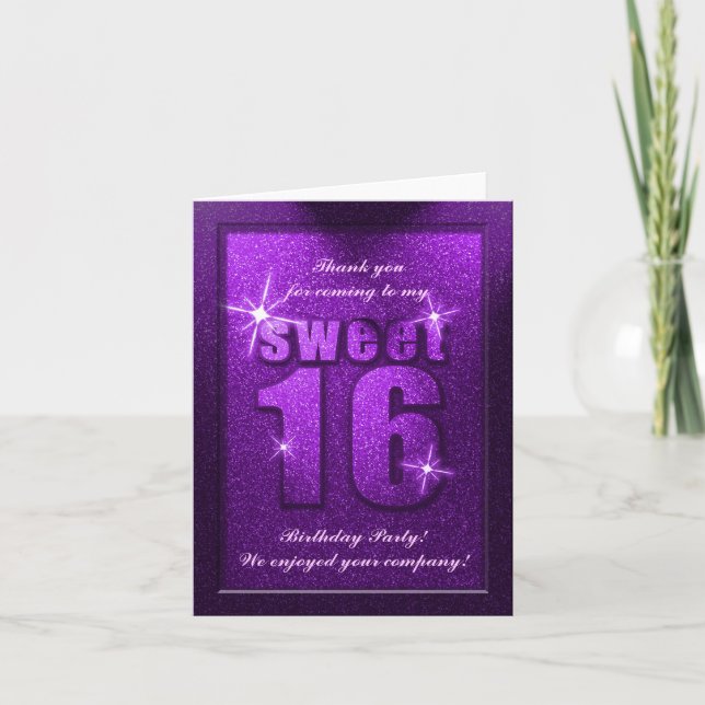 Carte De Remerciements Purple Parties scintillant Sweet 16 Anniversaire C (Devant)