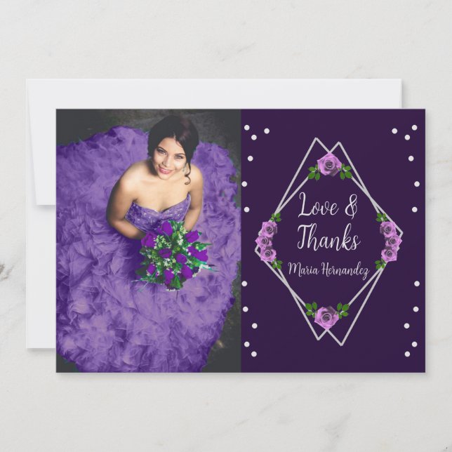 Carte De Remerciements Purple Rose Silver Géométrique Sweet 16 (Devant)