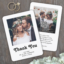 Carte De Remerciements QR Code Mariage Photo Website Simple Retro