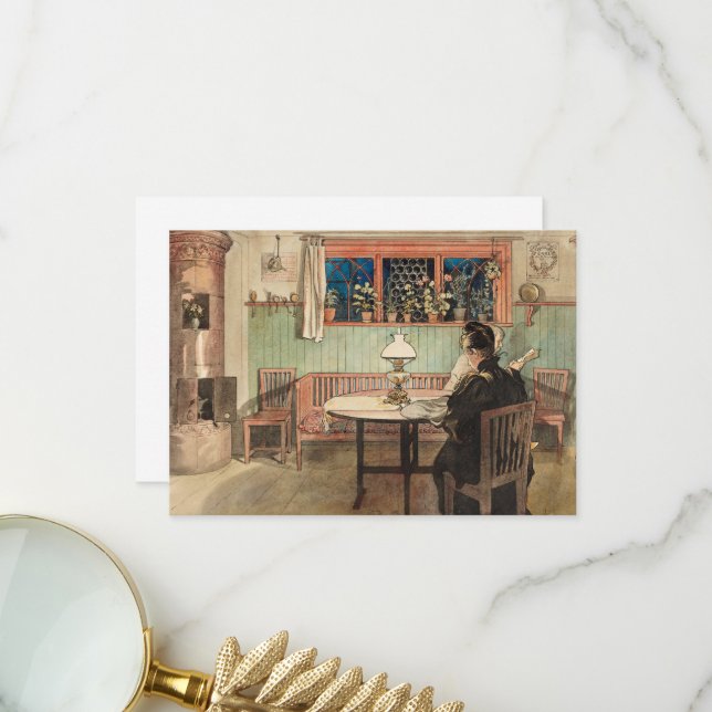 Carte De Remerciements Quand les enfants sont couchés de Carl Larsson (Devant/Arrière en situation)