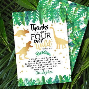 Carte De Remerciements Quatre Dinosaures Sauvages Boys 4e anniversaire