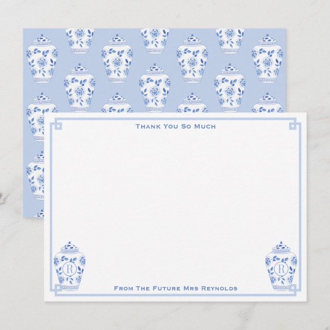 Carte De Remerciements Quelque chose de bleu aquarelle Ginger Jar Fête de (Devant / Derrière)