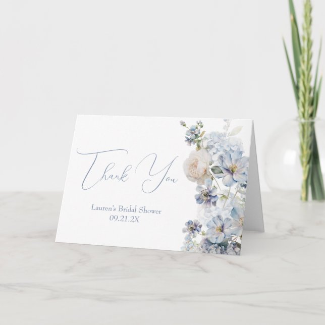 Carte De Remerciements Quelque chose de Fête des mariées Florale Bleue (Devant)
