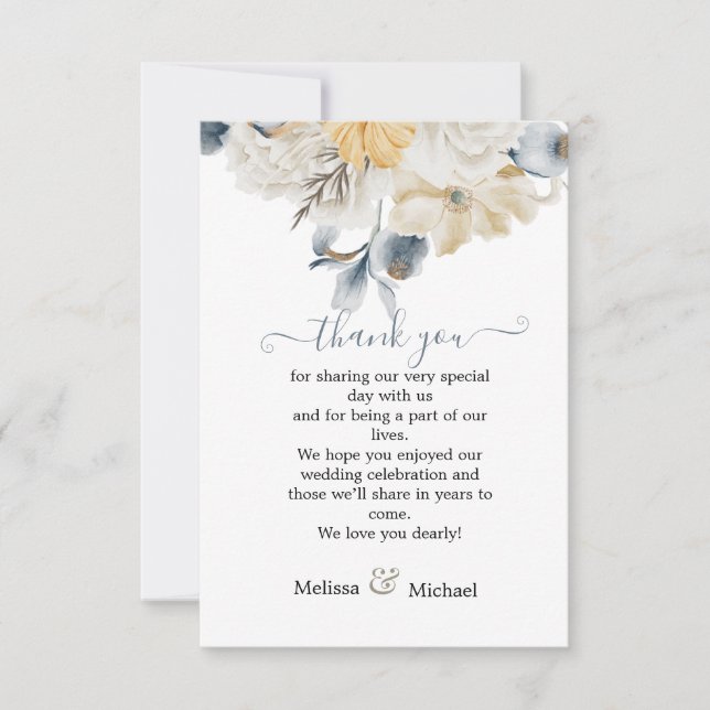Carte De Remerciements QUELQUE CHOSE DE Mariage Floral BLEU (Devant)