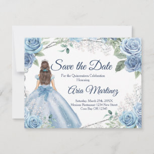 Carte De Remerciements Quinceañera 15 Anos Dusty Blue Enregistrer la date