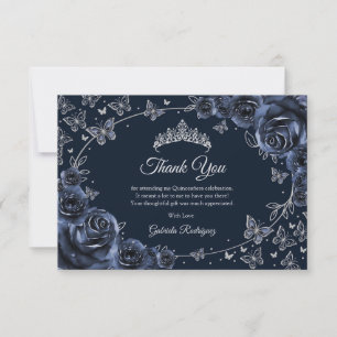 Carte De Remerciements Quinceañera Argent Navy