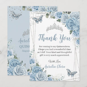 Carte De Remerciements Quinceañera Bébé Bleu Floral Papillons Douce 16