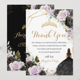 Carte De Remerciements Quinceañera Black Lilac Robe Florale Princesse