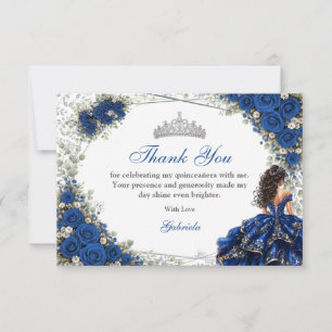 Carte De Remerciements Quinceañera Bleu Royal Papillons Argentés