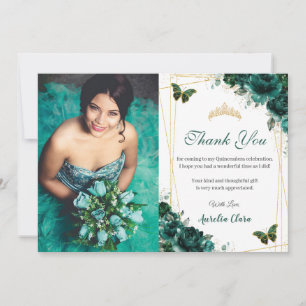Carte De Remerciements Quinceañera Émeraude Papillons Fleuris Anniversair