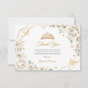 Carte De Remerciements Quinceanera Fleurie Crème d'Ivoire et Or