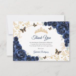 Carte De Remerciements Quinceanera Fleurie Or et Marine