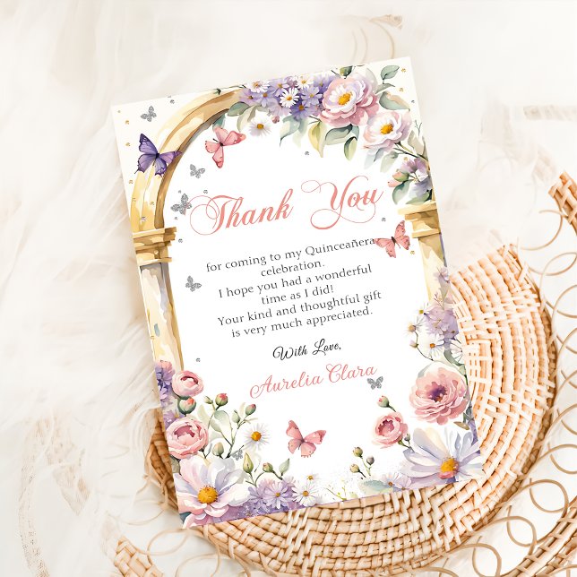 Carte De Remerciements Quinceañera Fleurs Papillons Lilac Princesse (Créateur téléchargé)