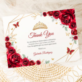 Carte De Remerciements Quinceanera Floral Or Rouge