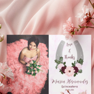 Carte De Remerciements Quinceanera Floral Western Horseshoe