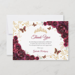 Carte De Remerciements Quinceanera Florale Or Bourgogne