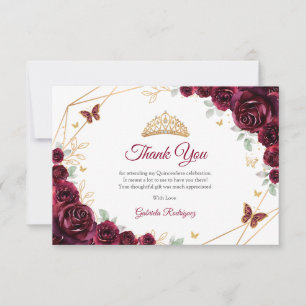 Carte De Remerciements Quinceanera Florale Or Bourgogne