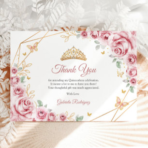 Carte De Remerciements Quinceanera Florale Or Rose