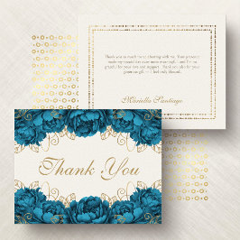 Carte De Remerciements Quinceanera florale turquoise et élégante