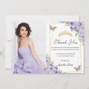 Carte De Remerciements Quinceañera Papillons floraux pourpres 16 Annivers