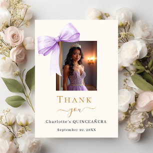 Carte De Remerciements Quinceanera photo bow lavande crème