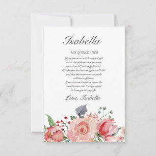 Carte De Remerciements Quinceañera rose & vert élégant