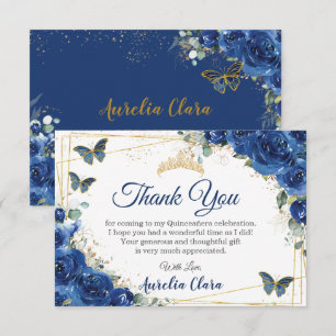Carte De Remerciements Quinceañera Royal Blue Floral Papillons Anniversai