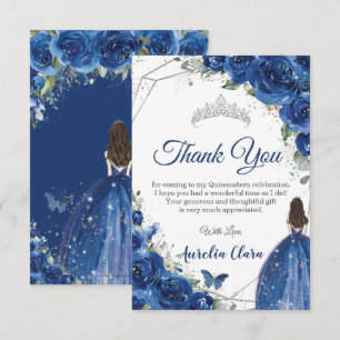 Carte De Remerciements Quinceañera Royal Blue Floral Princesse Anniversai