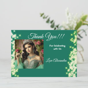 Carte De Remerciements Quinceanera Sage Green Élégante Princesse Photo