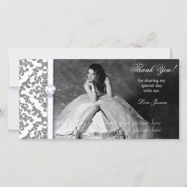 Carte De Remerciements Quinceanera Sweet sixteen Parties scintillant Dama (Devant)