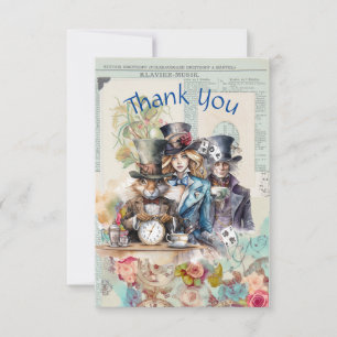 Carte De Remerciements Rabbit, Alice et Hatter en chapeaux supérieurs