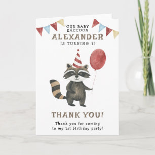 Carte De Remerciements Raccoon aquarelle 1er anniversaire