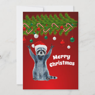 Carte De Remerciements Raccoon drôle avec chapeau de Père Noël | Cadeaux 
