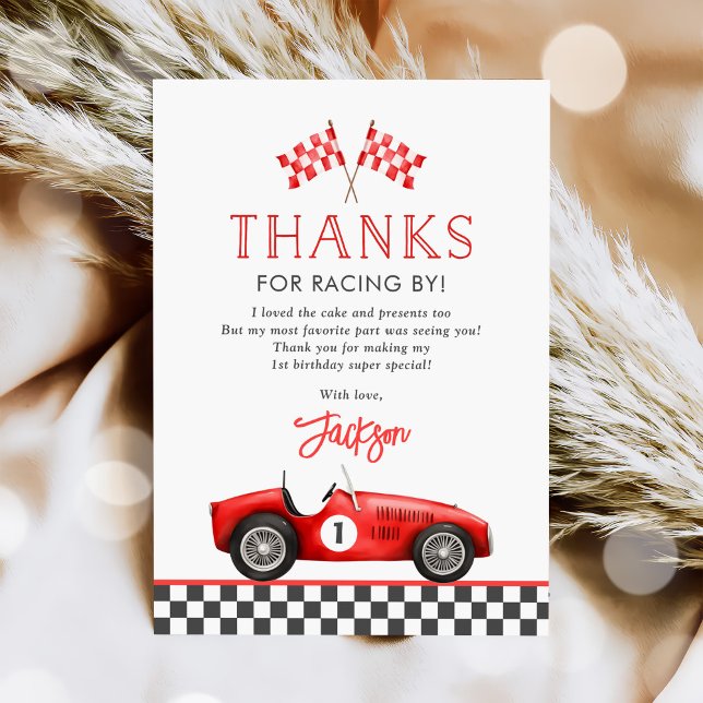 Carte De Remerciements Race Car Red Racing Boy 1er anniversaire (Créateur téléchargé)
