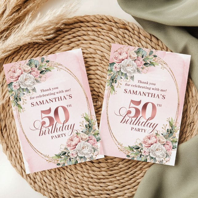 Carte De Remerciements Radiant Rose Gold Greenery 50th Birthday Thank You (Radiant Rose Gold Greenery 50th Birthday Thank You Card

)